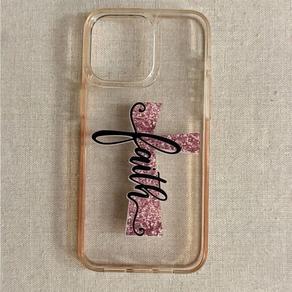 Iphone 15 Pro Max clear silicone case with "FAITH" in pink cross - Picture 1 of 7